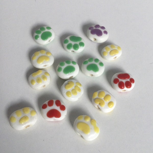 Dog Paw print Lampwork Bead, Disc shaped Paw Print Bead, Bead for Dog Lovers, Bead for Kid Crafts, Bead for Child's Jewelry, Animal Bead