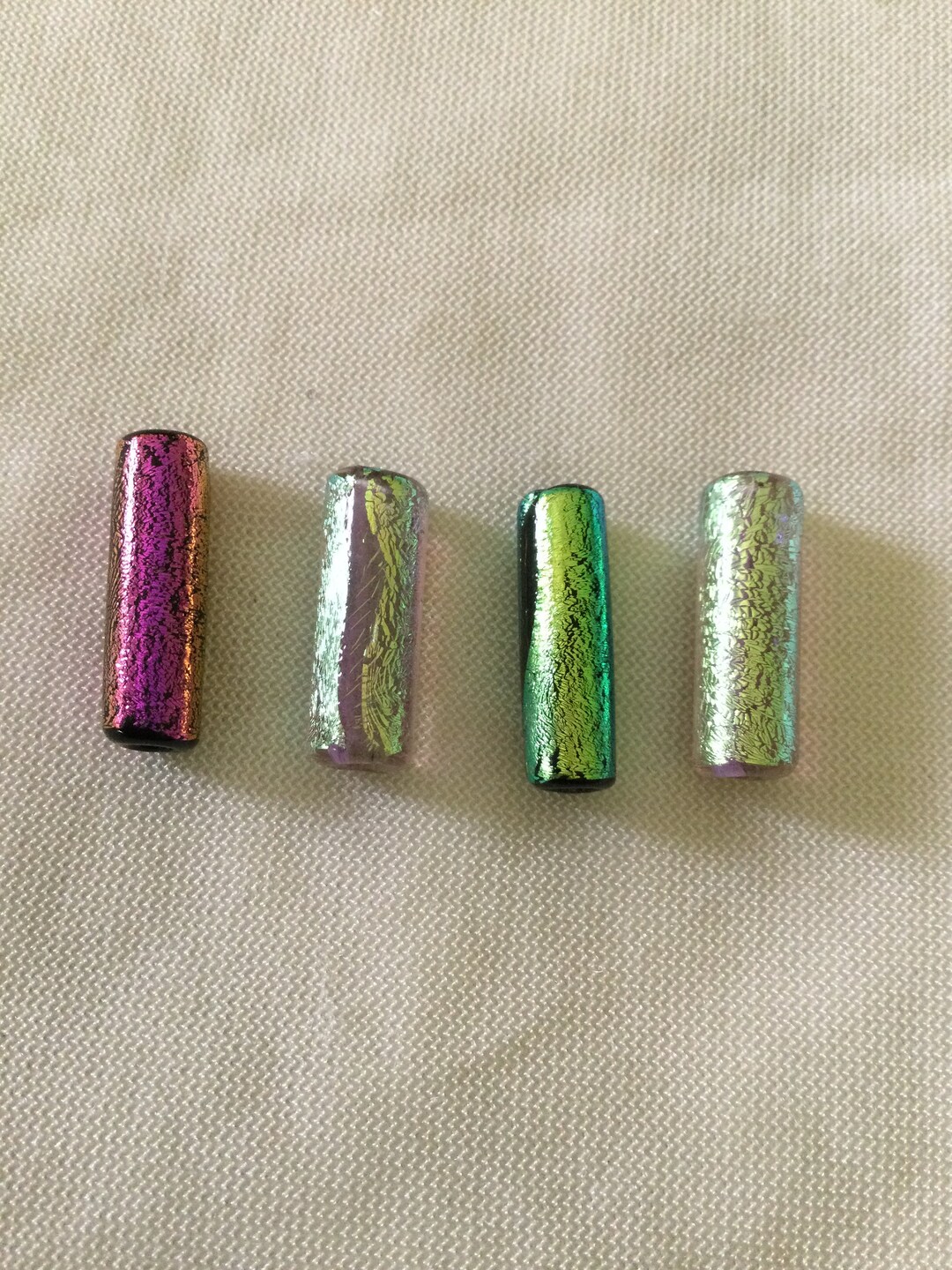 16mm Dichroic Glass Tube, Glittering Glass Tube, Handmade Lampwork Bead