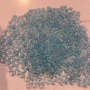 Clear Size 8/0 Light Aqua Lined AB Finish Seed Bead, Light Aqua Blue Iris Finish Japanese Seed Bead, Wrap Bead Bracelet, Bead Weaving Bead