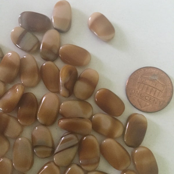 14mm Caramel Color Oval Glass Bead, Multi-tone Brown Caramel Opaque Bead