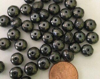 9mm Faceted Gunmetal Rondelle, Center Drilled Rondelle Bead in Hematite Color,,