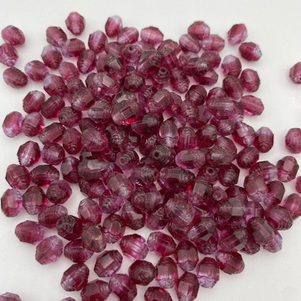 6mm Torpedo Cathedral Dark Fuchsia Bead, Deep Raspberry Czech Glass Bead, Small Oval Bead with Tapered Ends