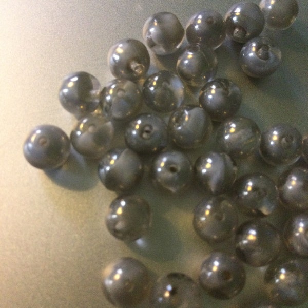 6mm Round Silver Gray and Clear Bead, Two Tone 6mm Druk Bead, Czech 6mm Pressed Glass Bead,