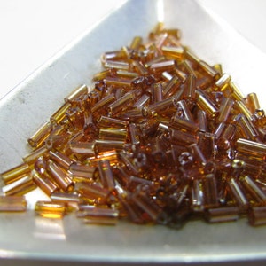 Bugle Bead Size 2, Transparent Amber, 4mm x 2mm Tube Bead, Czech Bugle Bead, Fringe Bead, Ladder Stitch Bead