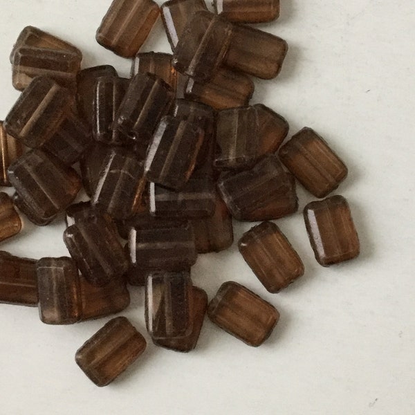 12mm x 9mm Dark Topaz Transparent Bead, Rectangular Czech Bead, Flat Rectangle Bead, Brown Rectangle Bead