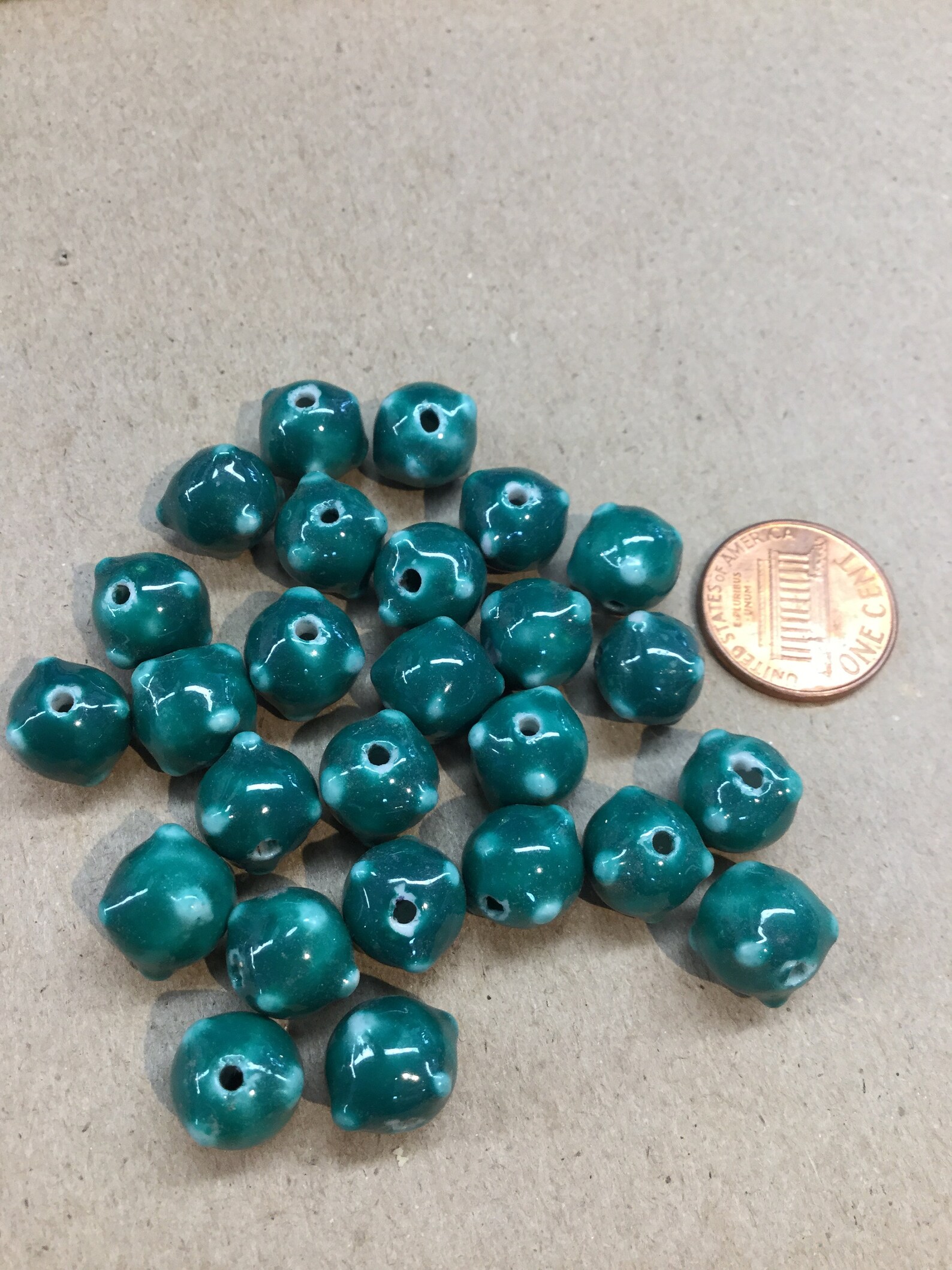 10mm Bluish Green Opaque Glass Bead With Bumps Lighter Green Etsy