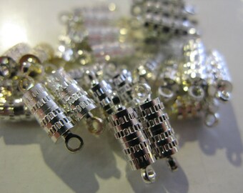 Magnet Clasp, Single Strand Magnet Clasp, Barrel Shaped Silver colored Magnetic Clasp, Patterned Magnet Clasp, 9 x 5mm Magnet Clasp
