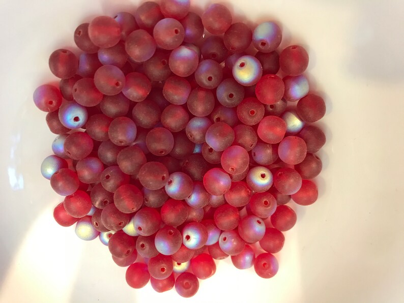 6mm Round Smooth Czech Glass Bead Pressed Glass 6mm Round Bead Matte Red AB Druk Bead
