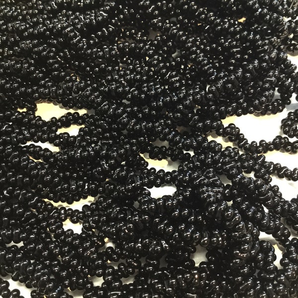 Jet Farfalle/Peanut 4mm x 2mm Czech Seed Bead, Shiny Black Opaque Farfalle Seed Bead, Preciosa Ornela Czech Glossy Black Peanut Bead