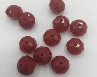 12mm Faceted Red Opaque Chinese Crystal Rondelle