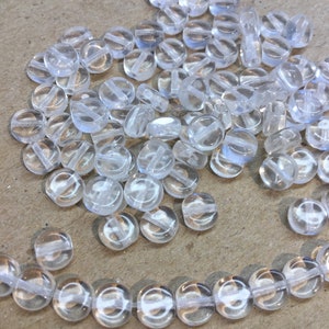 6mm M&M Bead, Clear Czech Glass Smooth Disk Bead, Flat Round Clear Bead. Coin Shaped Clear Bead, Clear and Silver. Jet AB M and M bead