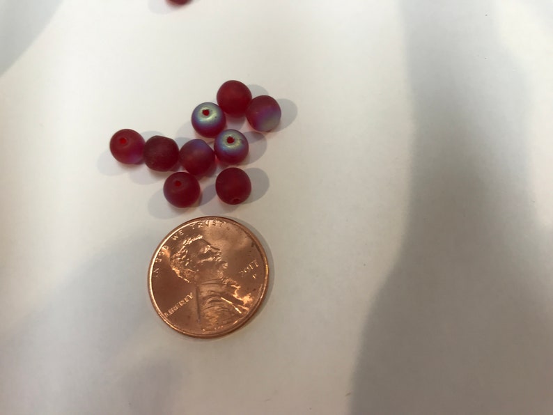 6mm Round Smooth Czech Glass Bead Pressed Glass 6mm Round Bead Matte Red AB Druk Bead