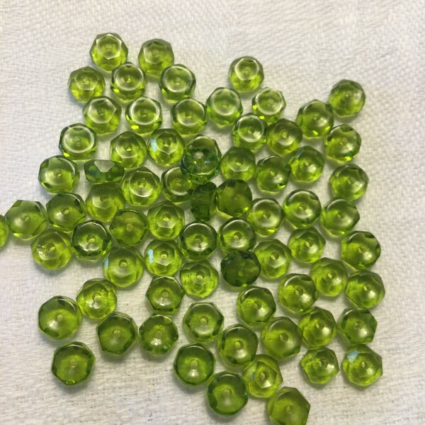 6mm Faceted Olivine Green Rondelle, 6mm Fire Polish Olive Green Flat Top Spacer Bead, Czech 6mm Green Bead, Pressed Glass Bead