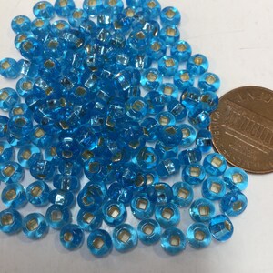 5/0 Silver lined Aqua Seed Bead, Large S/L Aqua Czech Seed Bead, 4mm Aqua Silver Seed Bead
