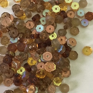 6mm Faceted Autumn Colored Rondelles, Fire Polish Bead Fall Colored Iris Coated Rondelle Beads, Browns & Topaz Rondelle with Iridescent coat