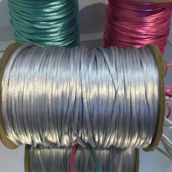 Sale, Sale, Sale Silver 2mm Rattail, Rayon/Cotton Cord, US made Cord, Silver Pendant Cord, Kumihimo cord, Macrame cord