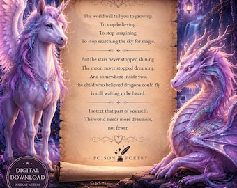 Celestial Dragon Einhorn Print | Fantasy Gedicht Wandkunst (Digitaler Download)