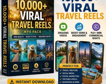 10.000+ Viral Travel Reels MP4 Pack, Faceless Videos, PLR MRR
