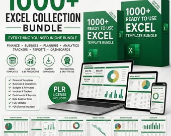1000+ Excel Templates Bundle | Finance, Business, Analytics Dashboards PLR Rights