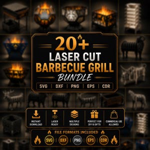 BBQ-grill dxf-bestand voor CNC-plasmasnijden | Lasergesneden Svg Pdf | Opvouwbare vuurplaats barbecuegrill | Digitale download barbecue buiten