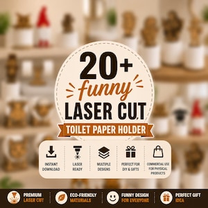 20+ Lustige Tier Toilettenrollenhalter SVG Bundle | Laser Cut Dateien für Glowforge | Kinder Badezimmer Dekor