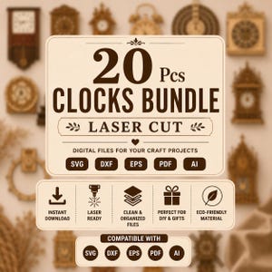 Wall Clock Laser Cut Bundle | Wooden Clock SVG Files | Multilayer Wall Clock Design | Laser Cut Wood Clock SVG