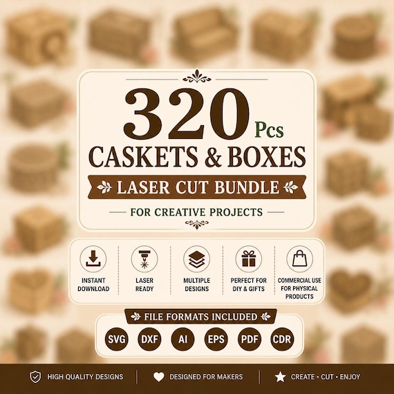 Laser Cut Box Bundle SVG | 320 Caskets and Boxes Files | Jewelry Box DXF | Storage Box SVG | Glowforge Designs