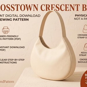 Crescent Bag Sewing Pattern PDF | Digital Download | Easy Zipper Bag Pattern | Beginner Friendly Purse Pattern | Instant Download