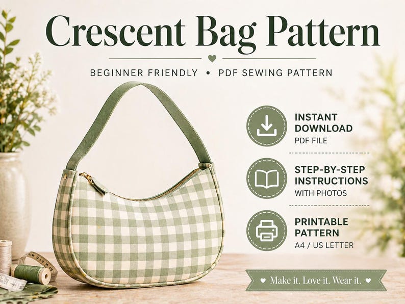 Crescent Bag Sewing Pattern PDF | Digital Download | Easy Zipper Bag ...