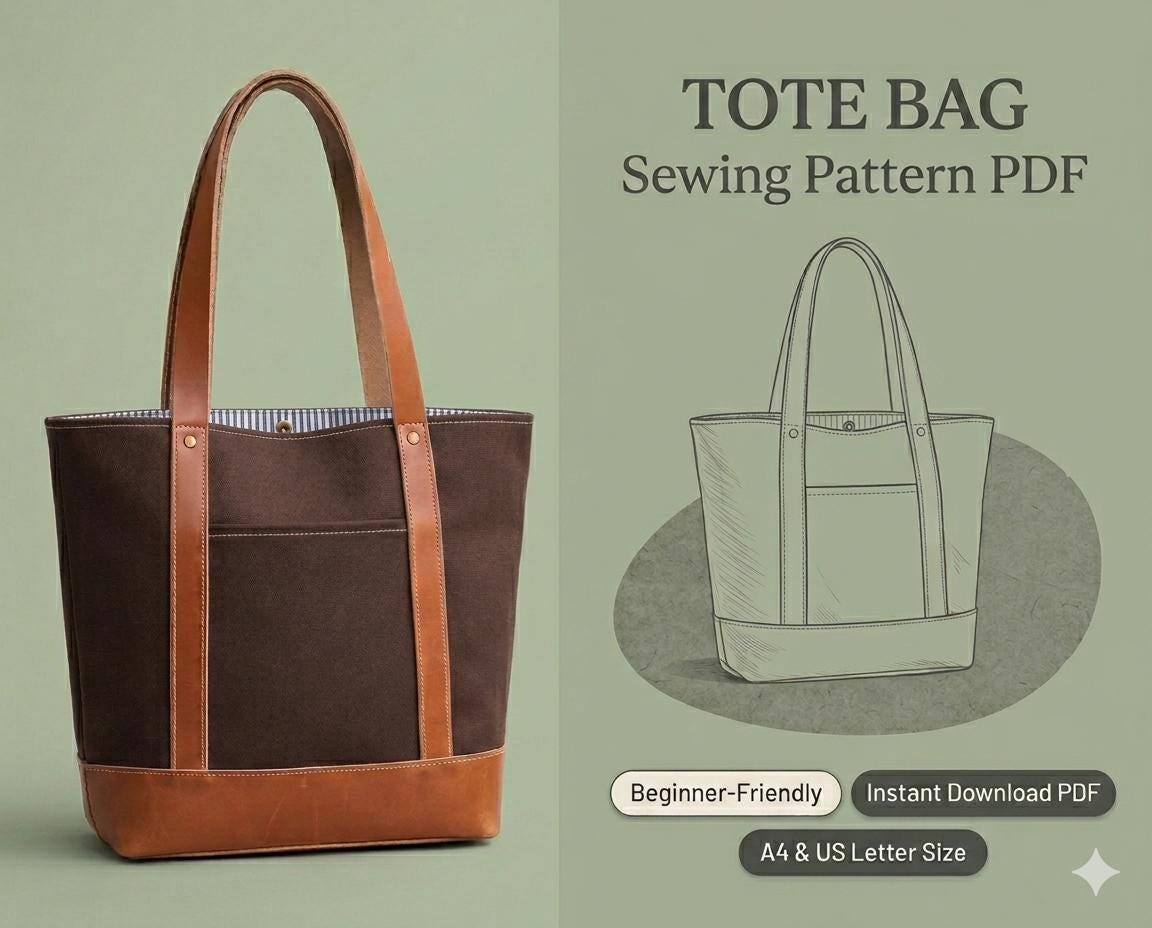 Tote Bag Sewing Pattern PDF | 4 Sizes Mini to XL | A4 US Letter A0 ...