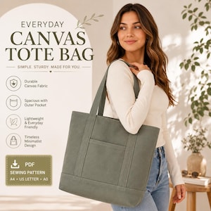 Tote Bag Sewing Pattern PDF | 4 Sizes Mini to XL | A4 US Letter A0 | Instant Download | Beginner Tote Pattern | Market Bag Pattern Digital