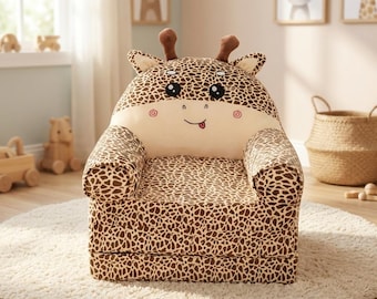 Toddler Animal Couch — Cute Giraffe Foldable Kids Sofa Chair for Boys Girls Nursery Playroom & Children Room Gift