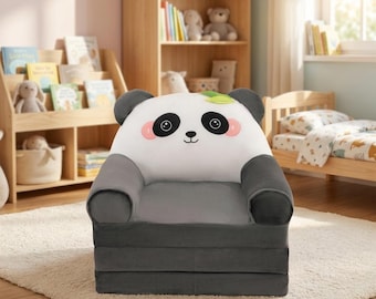 Toddler Panda Couch — Cute Animal Kids Foldable Sofa Chair for Boys Girls Nursery Playroom & Children Room Gift