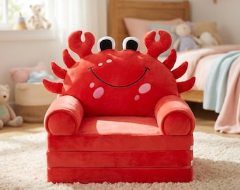 Toddler Crab Couch — Adorable Ocean Kids Foldable Sofa Chair for Boys Girls Baby Room & Nursery Decor Gift