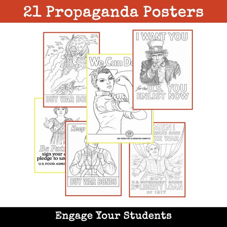 World War I + II Propaganda Coloring Pages: 21 Historical Posters ...