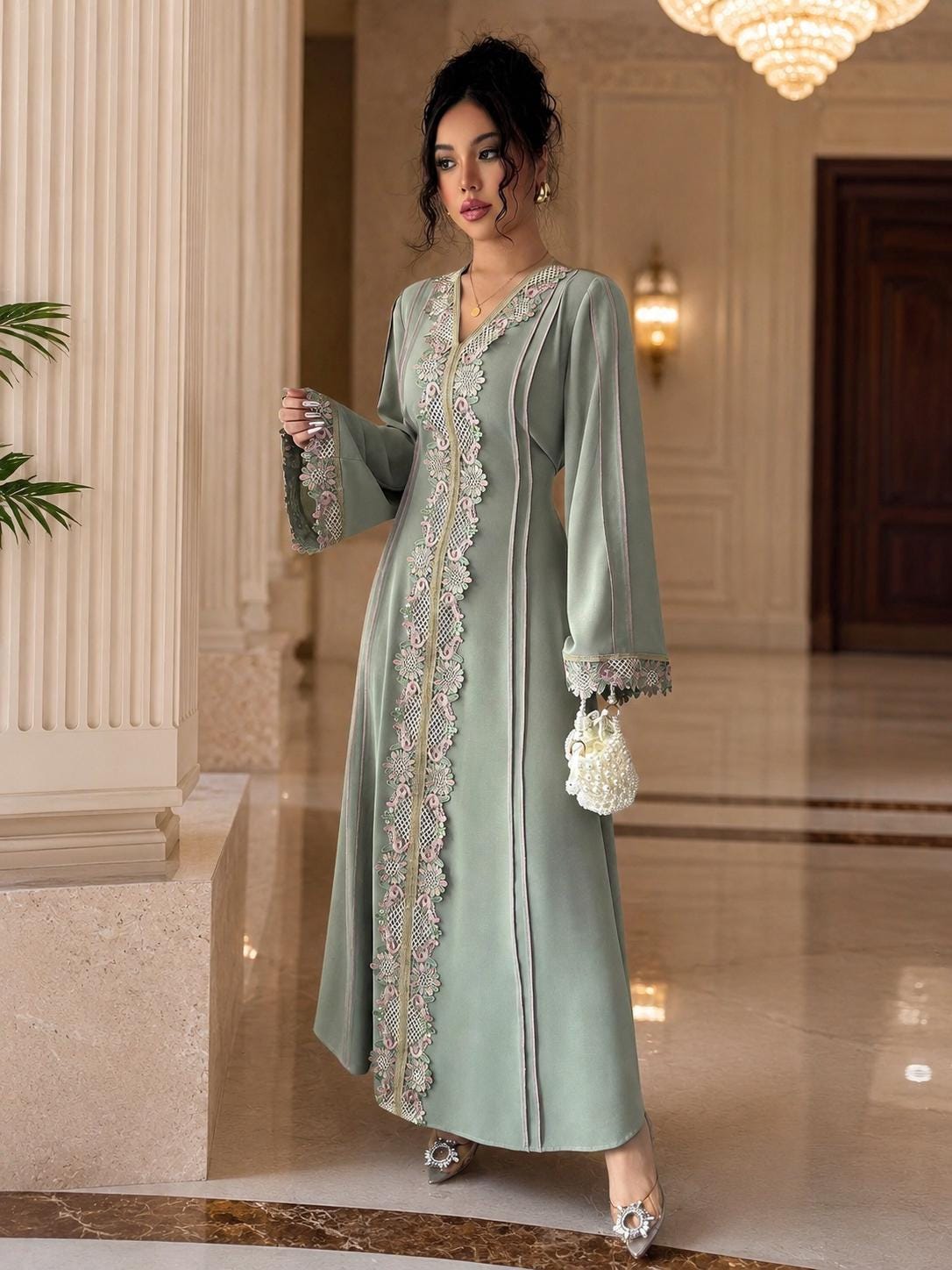 sage green eid dress Heavy Hearted Satin Maxi Dress main image 1