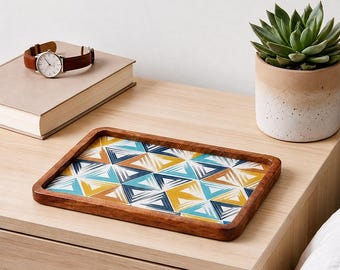 Abstract driehoekig handgemaakt houten dienblad, salontafelblad (7 x 11 inch)