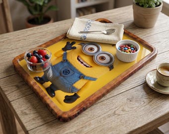 Ba-Na-Na! Boss handgemaakte minion dienblad, decoratieve houten omrande serveerschaal