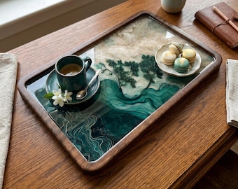 Emerald Forest handgemaakte houten dienblad - Misty Pines decoratieve serveerschaal voor huisdecoratie