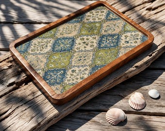 Vintage Patchwork Floral Serving Tray, Handmade Wooden Ottoman Tray (7 x 11 inches)