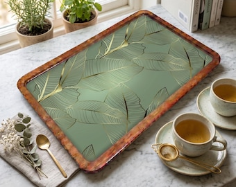 Saliegroen botanisch decoratief dienblad - minimalistisch houten dienblad