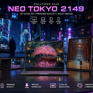 Neo Tokyo 2149 Cyberpunk Wallpaper Pack | Cinematic 4K Multi-Device (Digital Download)