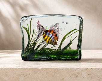 Sculpture "Aquarium" en Verre de Murano Authentique – Pièce d'Artisanat Italien