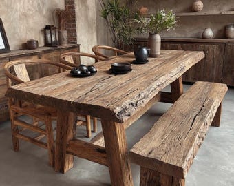 Table de salle à manger en noyer massif, meubles de cuisine de ferme rustique