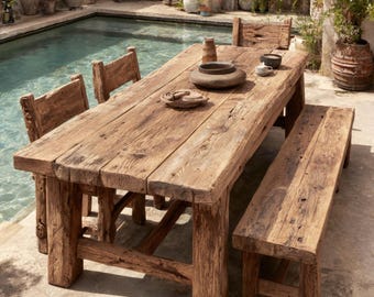Table de salle à manger en bois massif faite main - Cuisine rustique en noyer, style campagnard et table en bois personnalisée