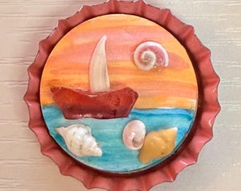 Sea Glass Magnets | Handmade Coastal Art Decor | Gulf Coast Beach Finds