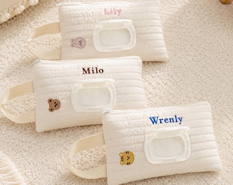 Personalized Baby Wipe Organizer, Custom Embroidered Quilted Wipe Pouch, Baby Christening Gift for Moms, Nursery Wipe Organizer