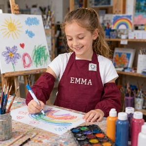Personalized Kids Art Smock with Sleeves, Custom Name Painting Apron, Toddler Craft Apron, Children Pottery Painting Apron, Creative Gift