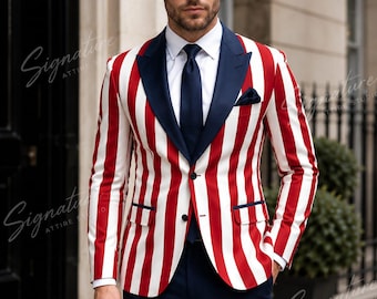 Amerikanische Flaggenanzug für Männer, Vaterländischer 4. Juli Anzug, Vaterländischer Anzug, Unabhängigkeitstag Outfit, USA-Themenanzug, Maßgeschneiderte Herrenbekleidung