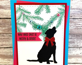 Labrador-kerstkaart, met de hand gestempelde kerstkaart voor hondenliefhebber